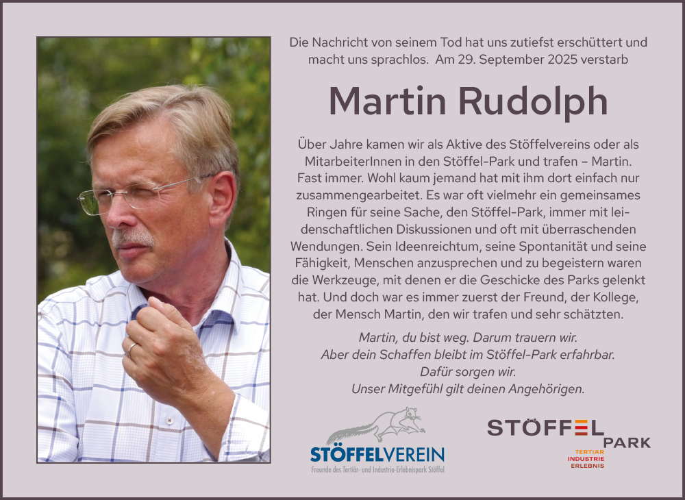 Wir trauern um Martin Rudolph Wir trauern um Martin Rudolph